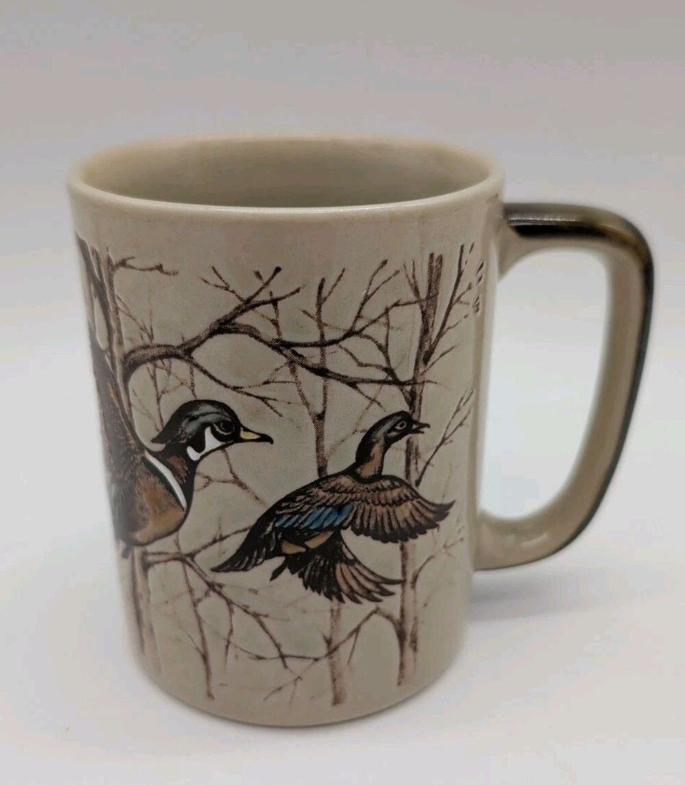 OTAGIRI Wood DUCKS Coffee Mug Pottery Embossed Design Cup Waterfowl 12 Oz